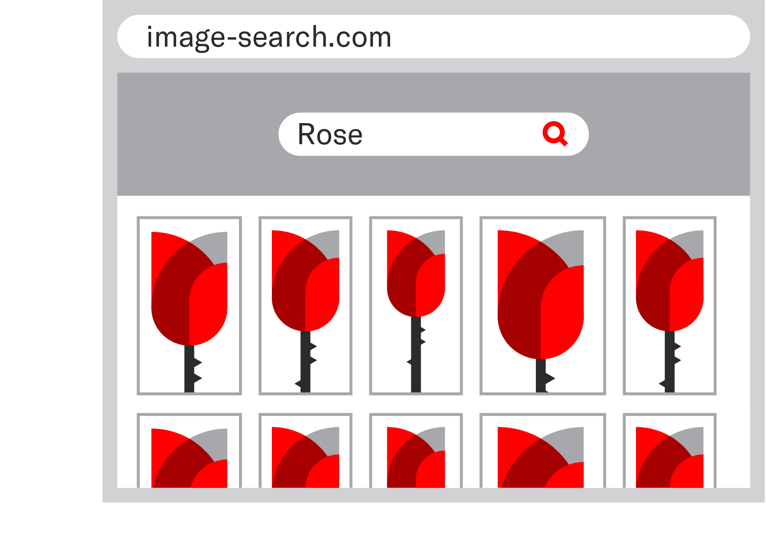 graphic of a stock image website showing many search results for the term rose