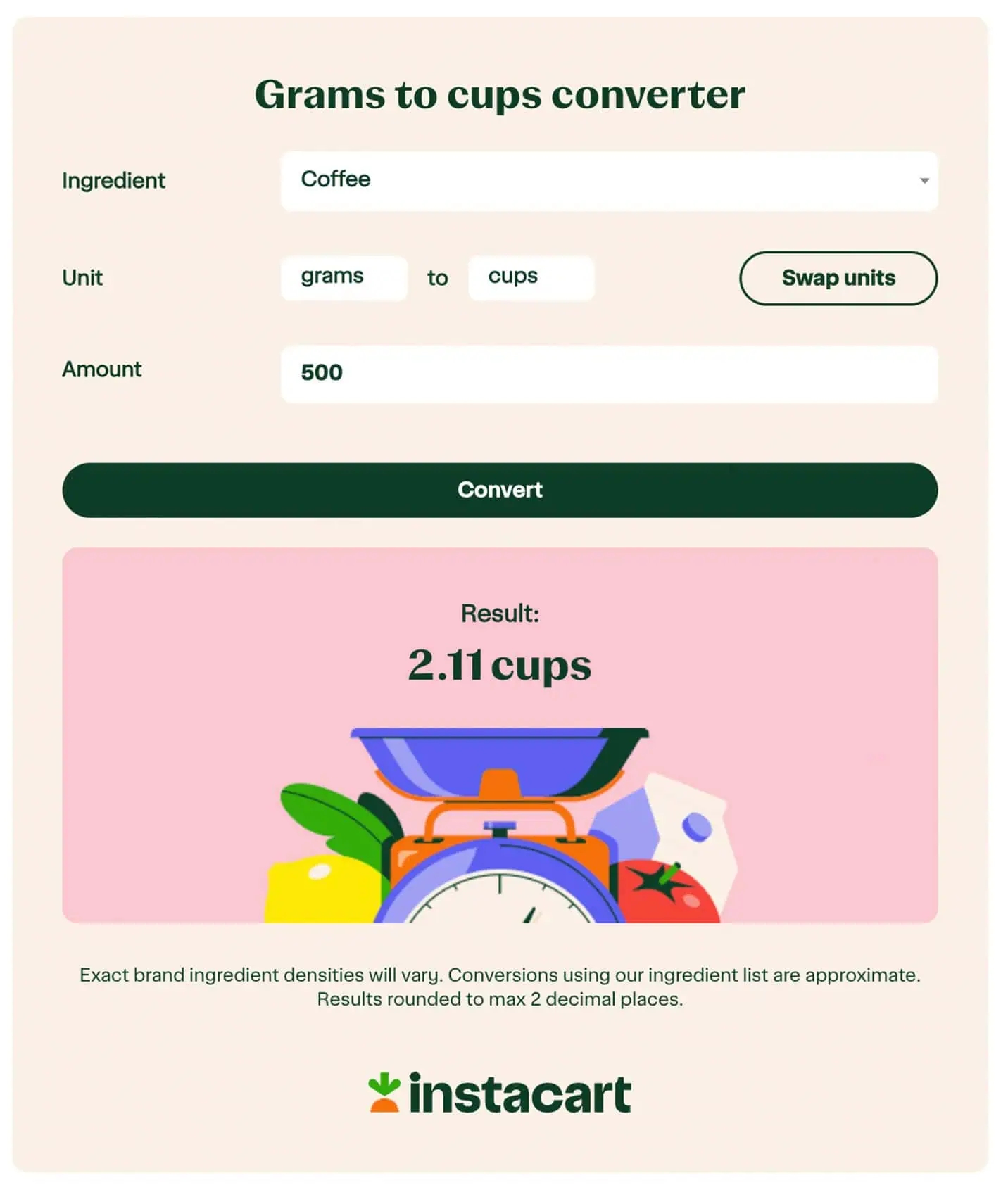 Screen shot showing interactive website example from Instacart