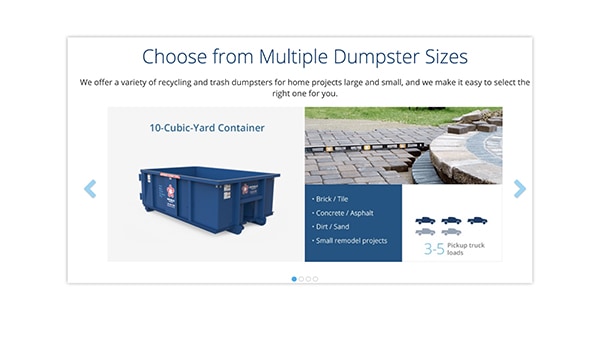 website showing dumpsters
