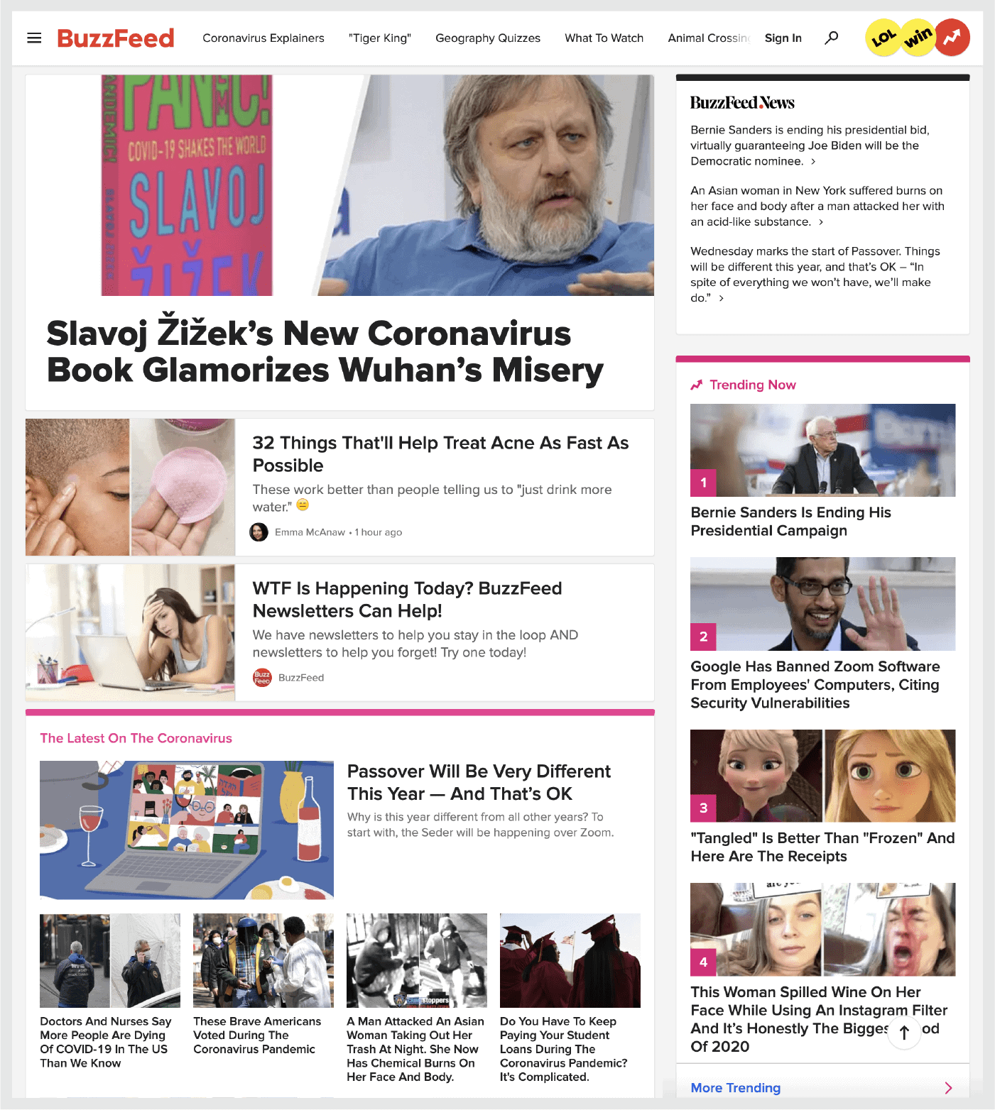 Screenshot: BuzzFeed's homepage