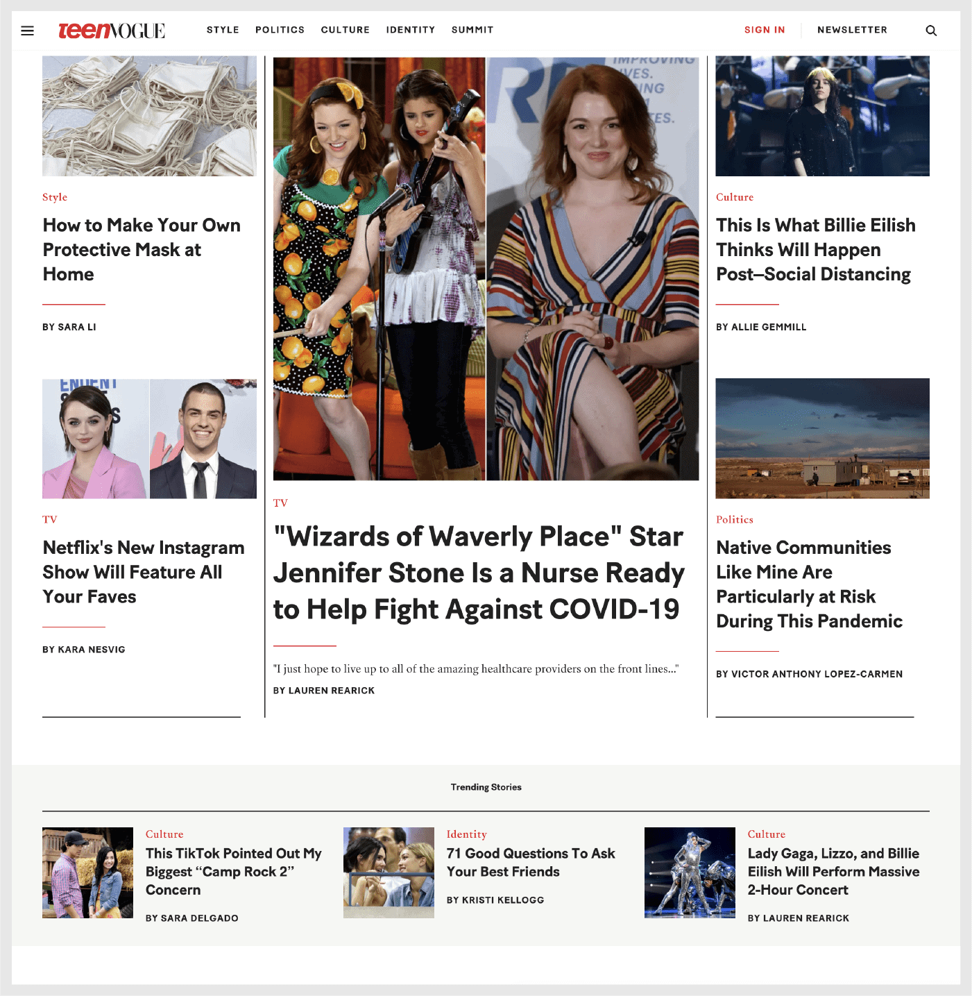 Screenshot: Teen Vogue's homepage