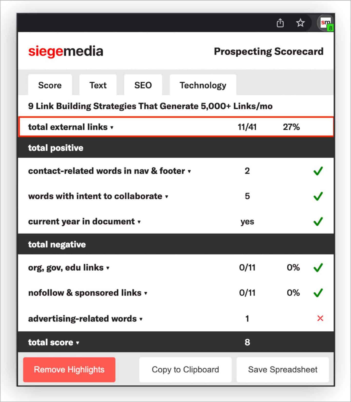 Siege Media's content marketing tool for prospecting outreach targets during link building