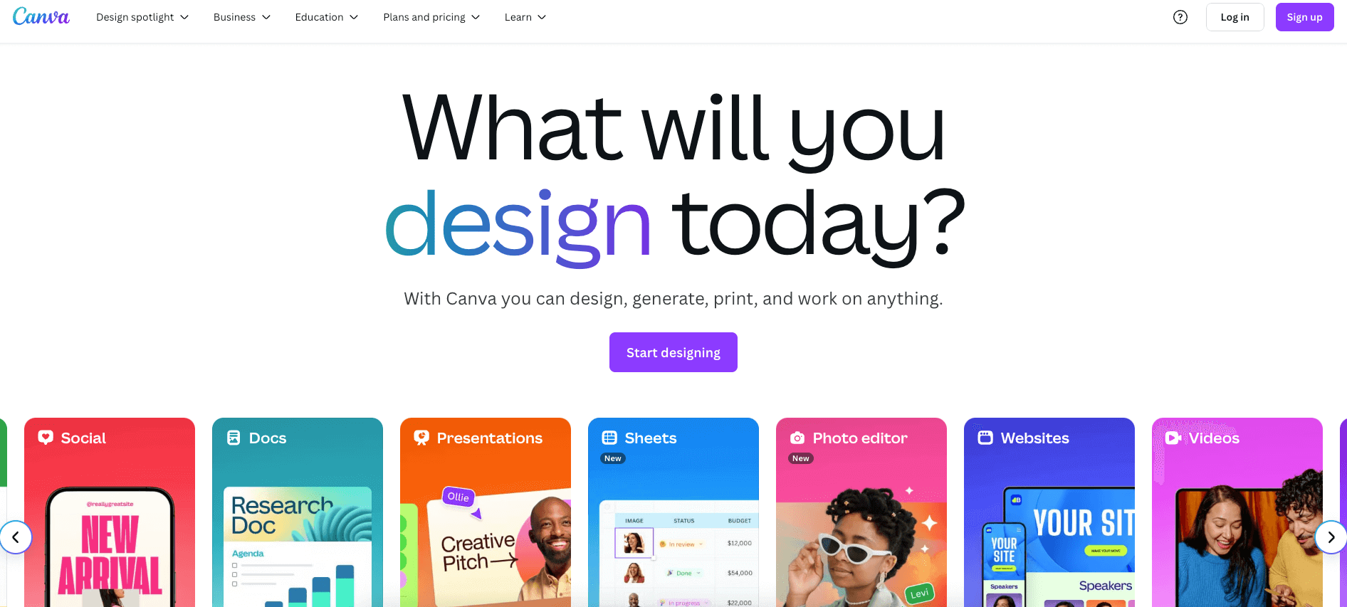 The Canva homepage.