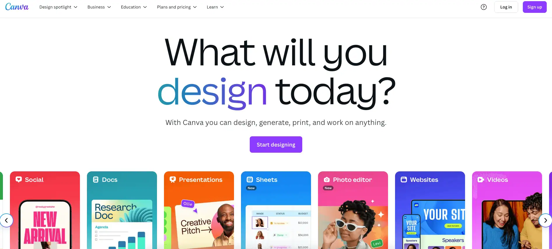 The Canva homepage.