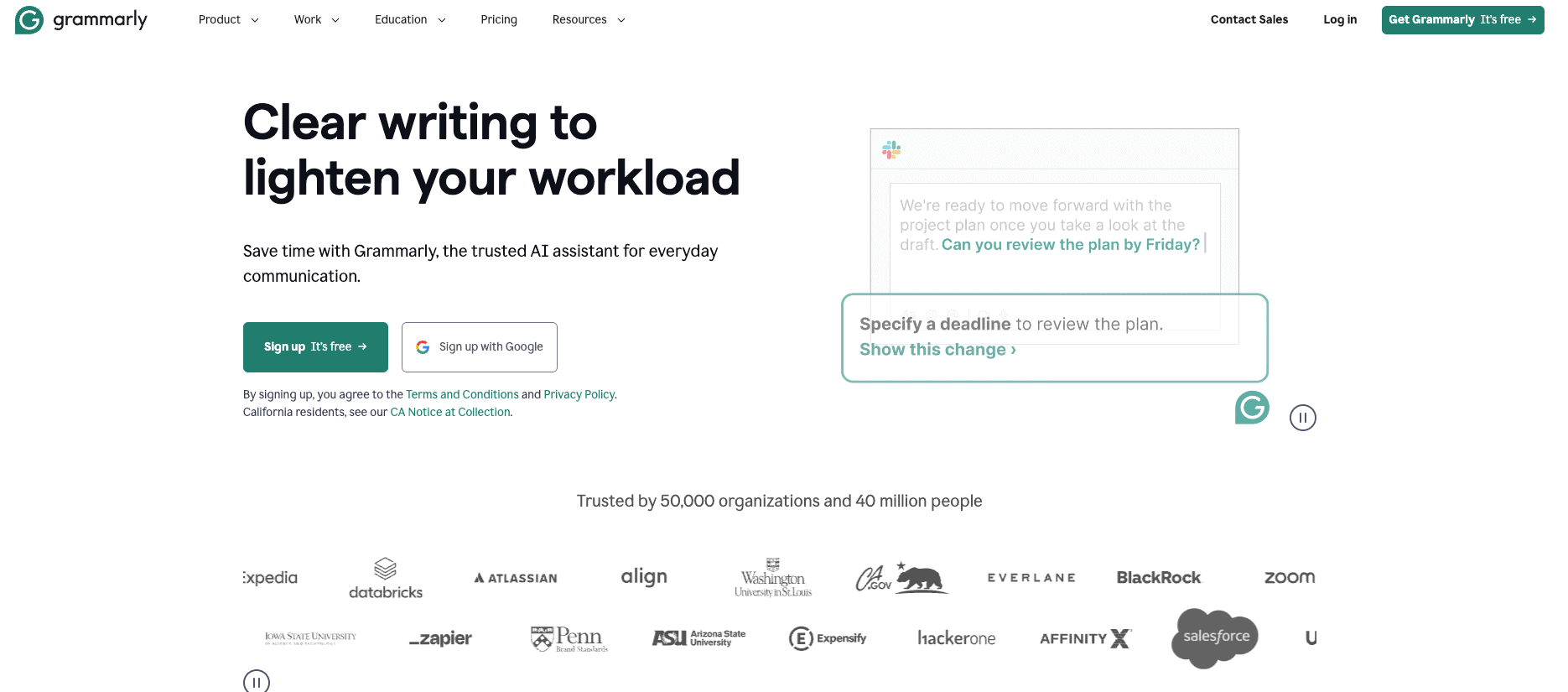 The Grammarly homepage.