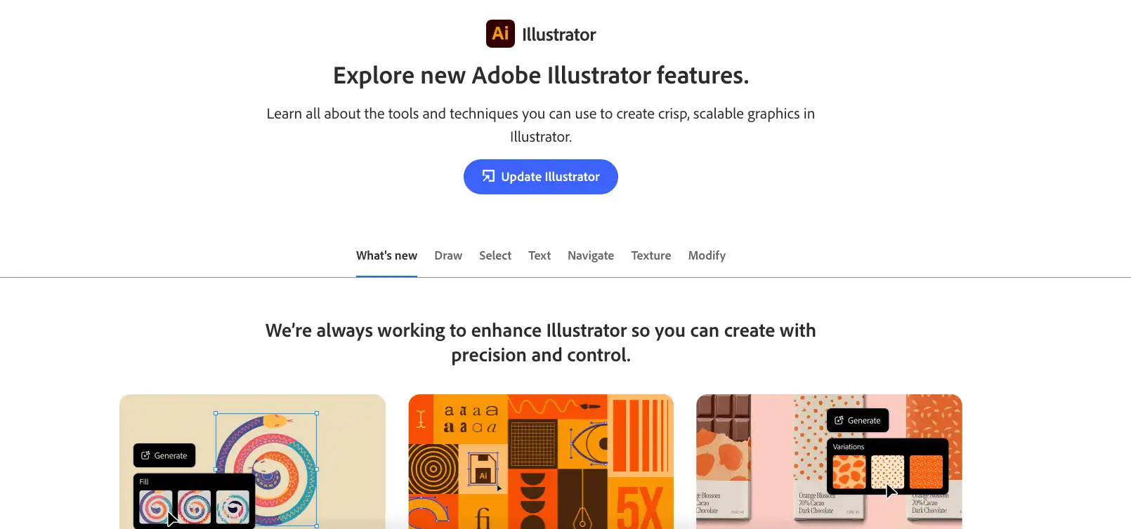 The Adobe Illustrator homepage.