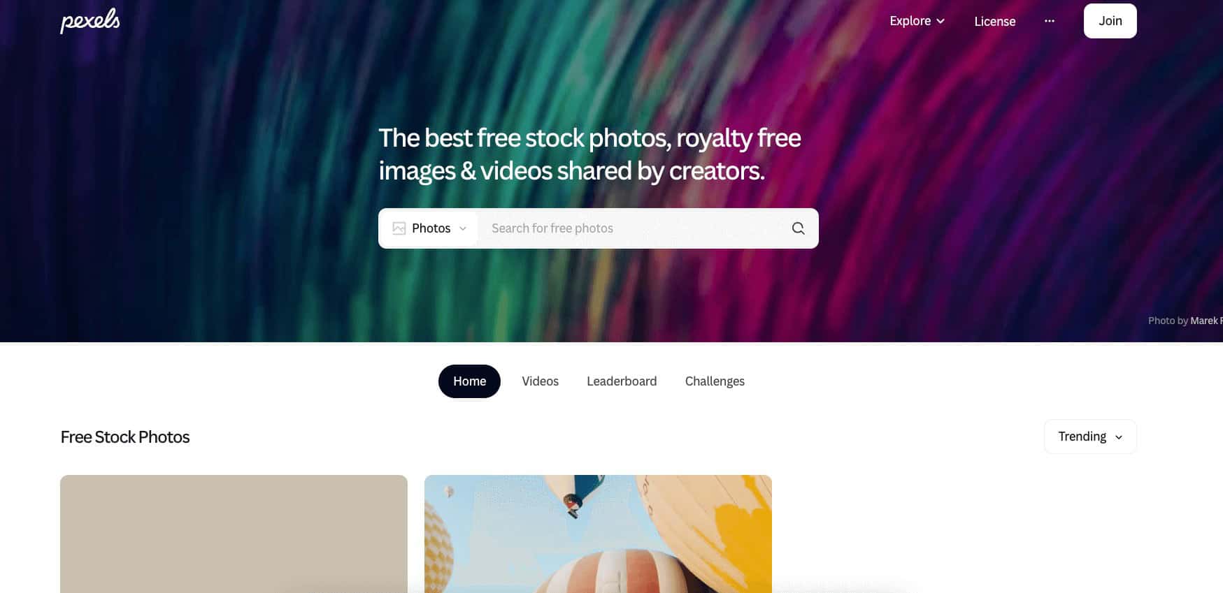 The Pexels homepage.
