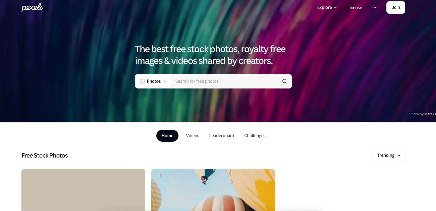 The Pexels homepage.