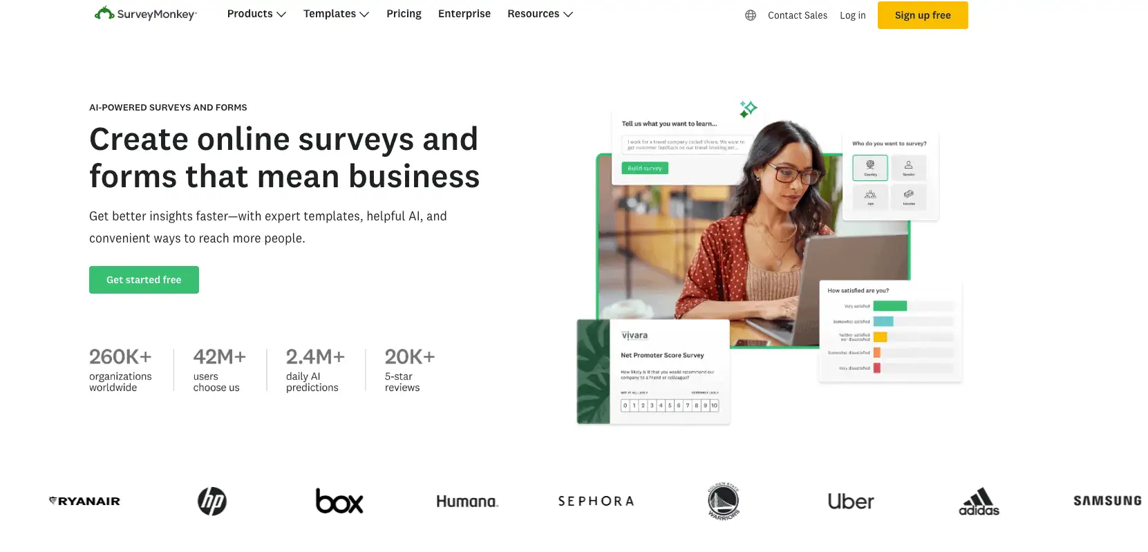 The SurveyMonkey homepage.