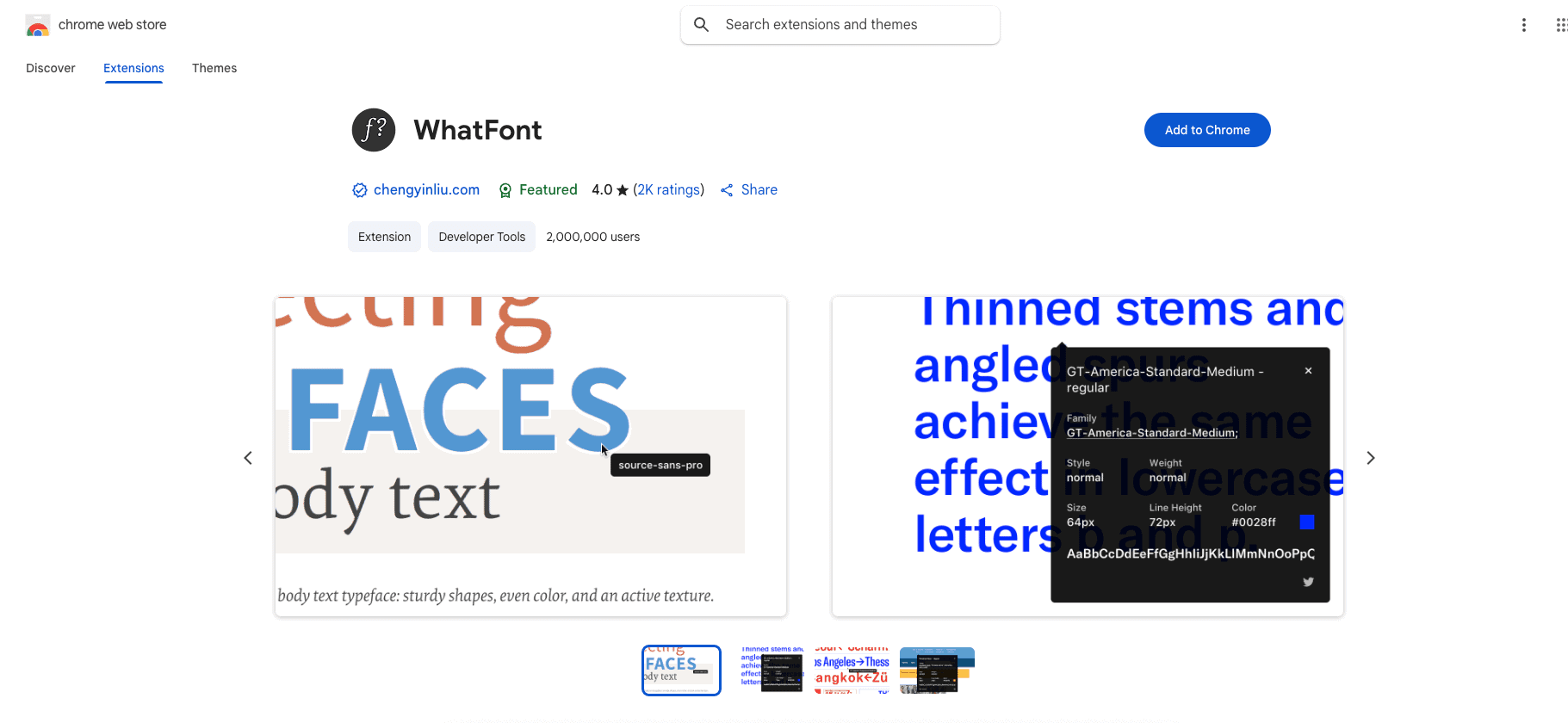 The WhatFont homepage.