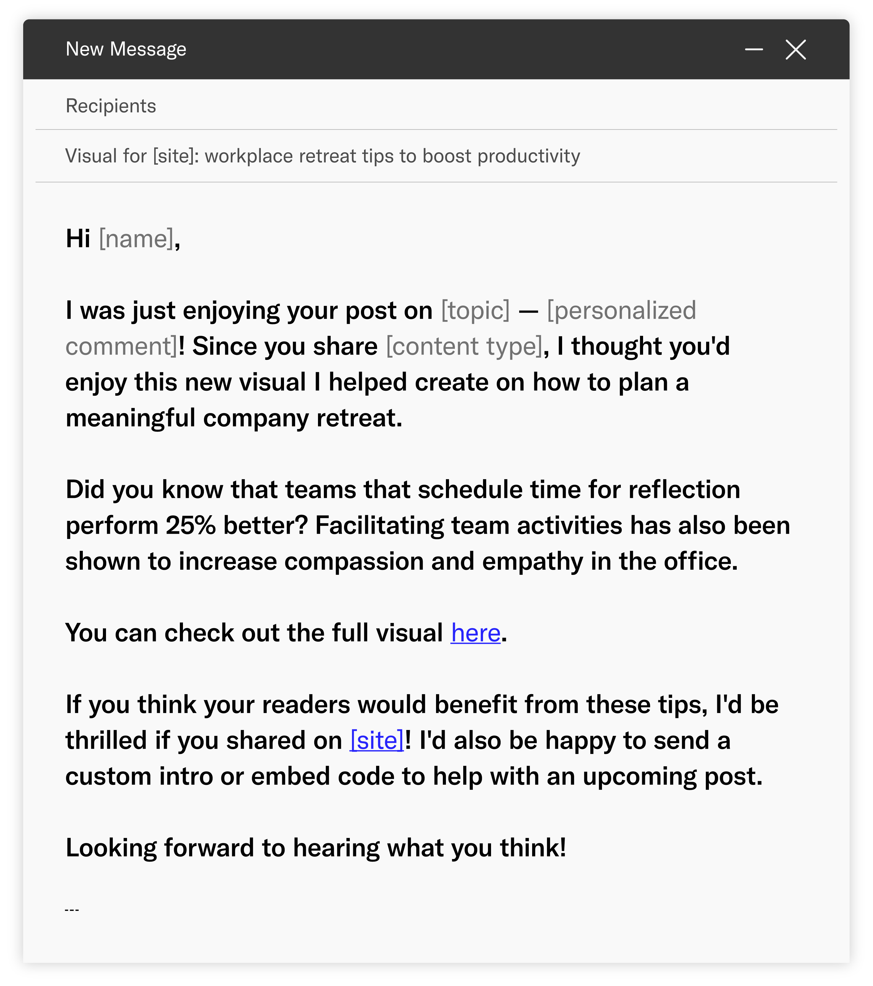 promoting a new blog post outreach email template example