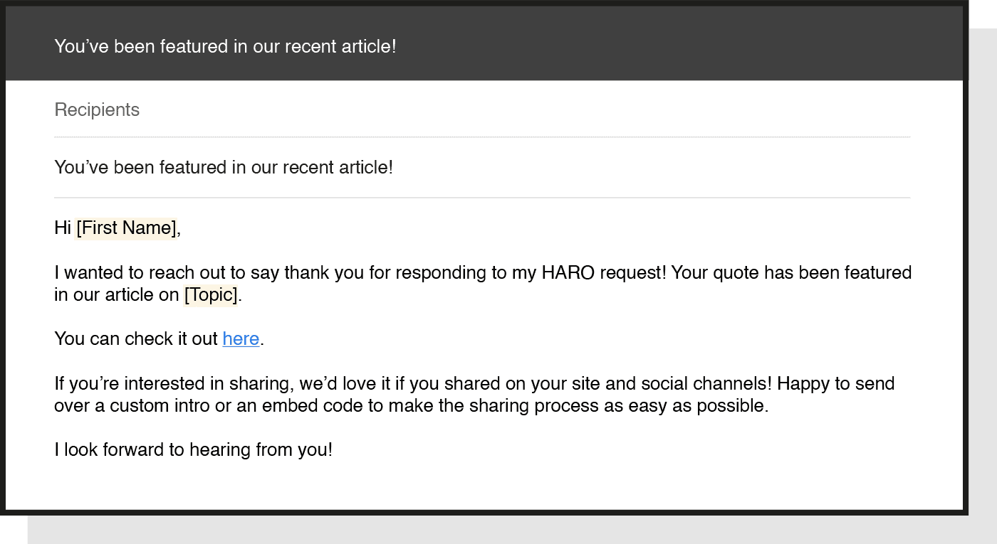 example mentioned outreach template