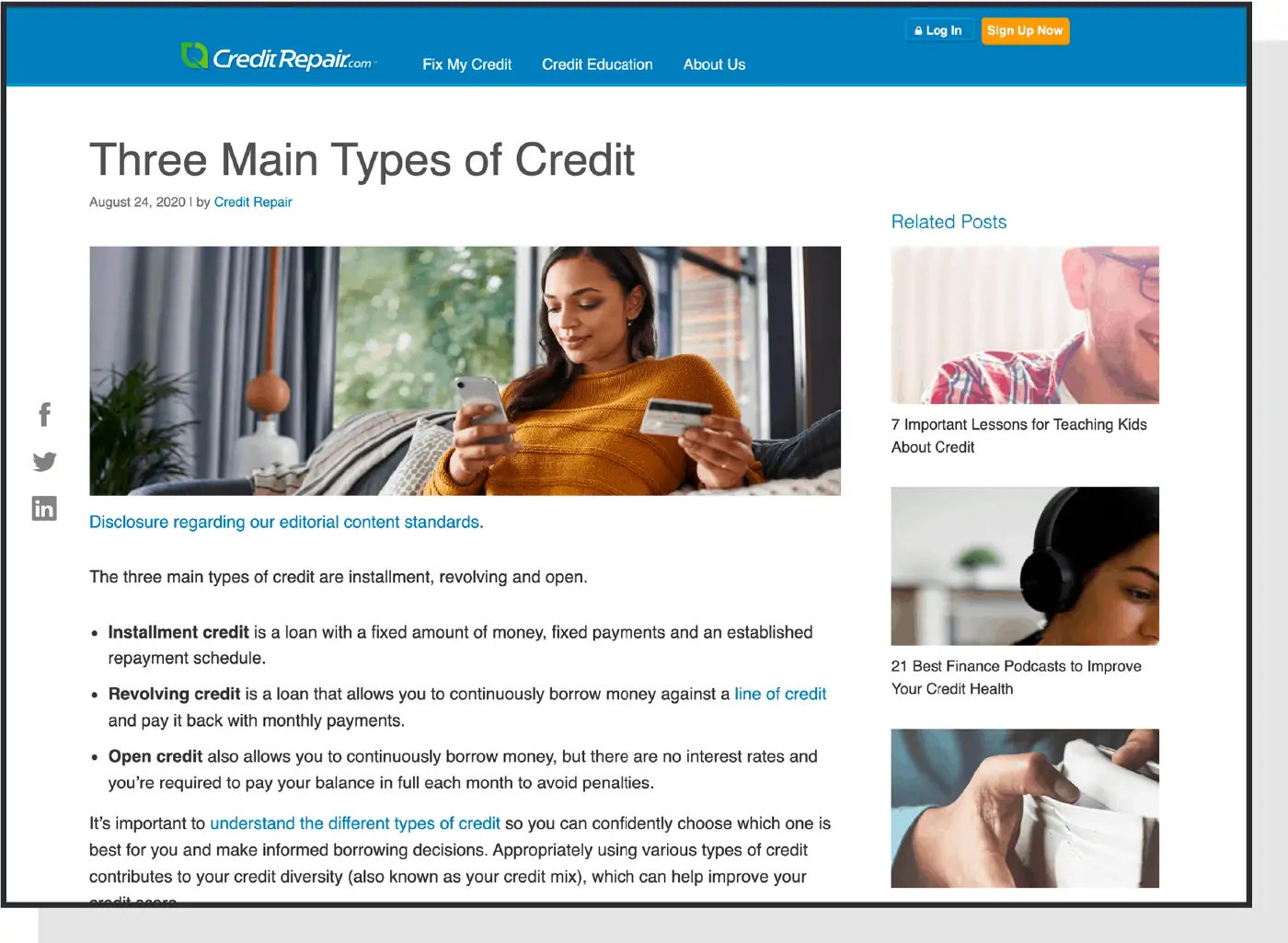Screenshot of an article on the Credit Repair blog.