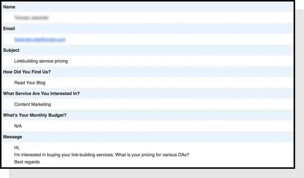 email from client requesting links
