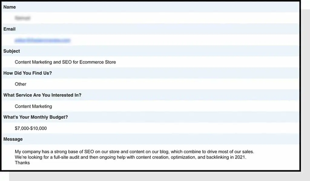 email from client requesting content