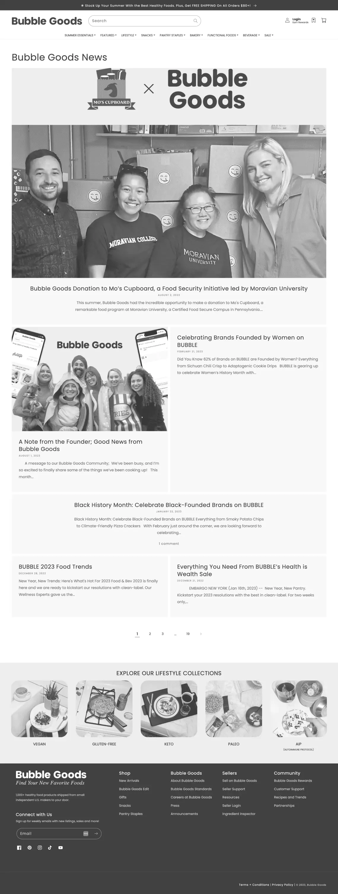 Screenshot of Bubble Goods' blog hub before redesign