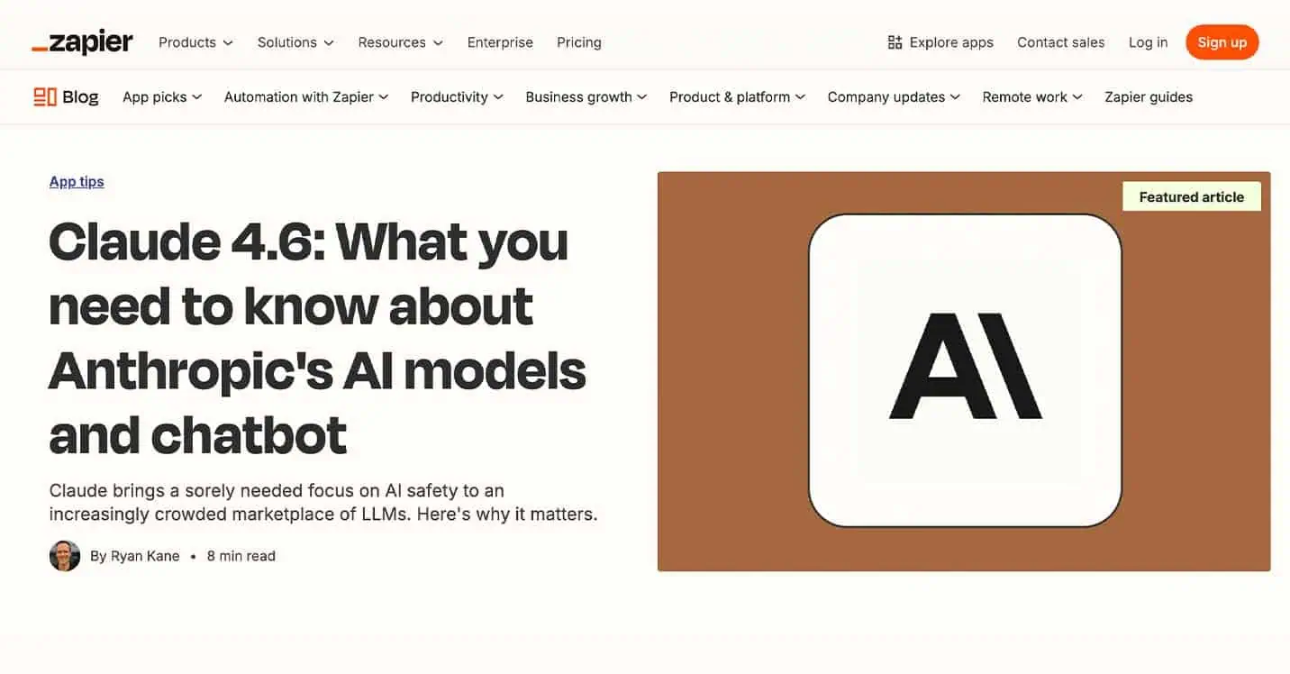 Zapier blog homepage