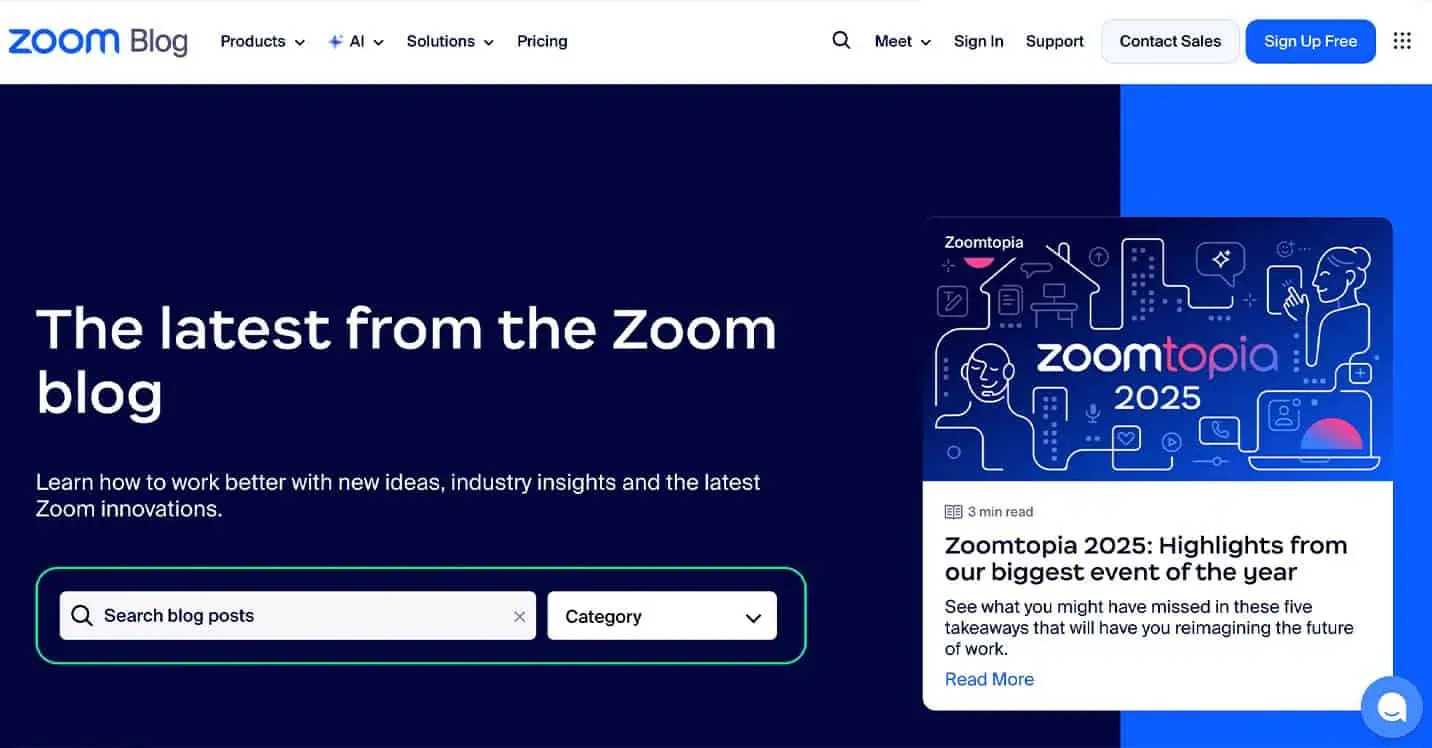 Zoom blog homepage
