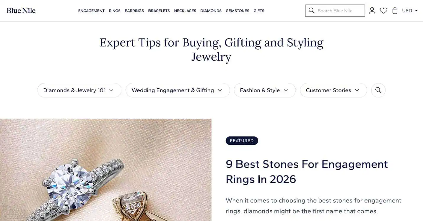 Bluenile blog homepage