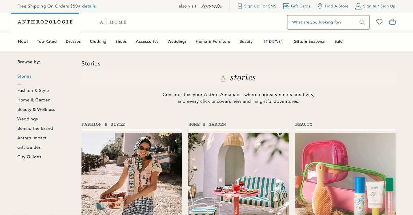 Anthropologie blog homepage