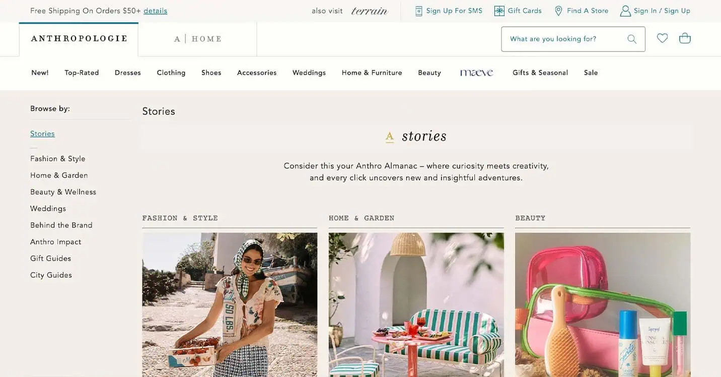 Anthropologie blog homepage