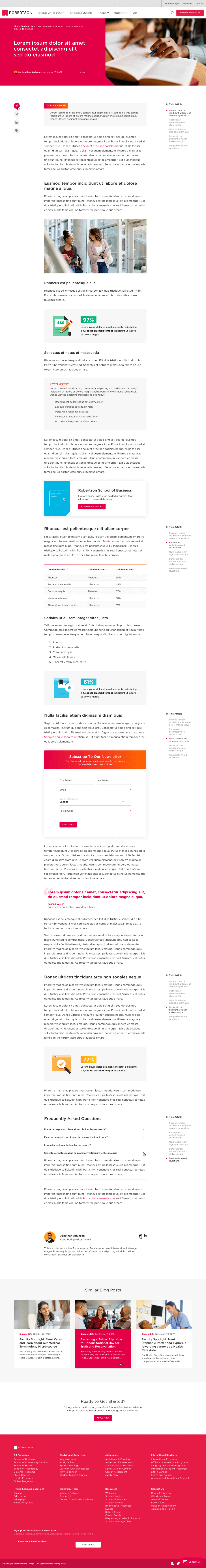 Screenshot of Robertson College's post page after redesign