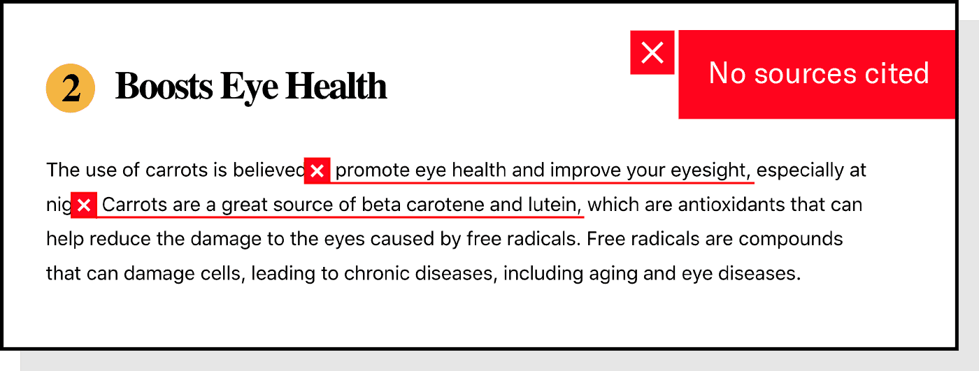 Snippet from a site offering health advice demonstrating bad E-A-T