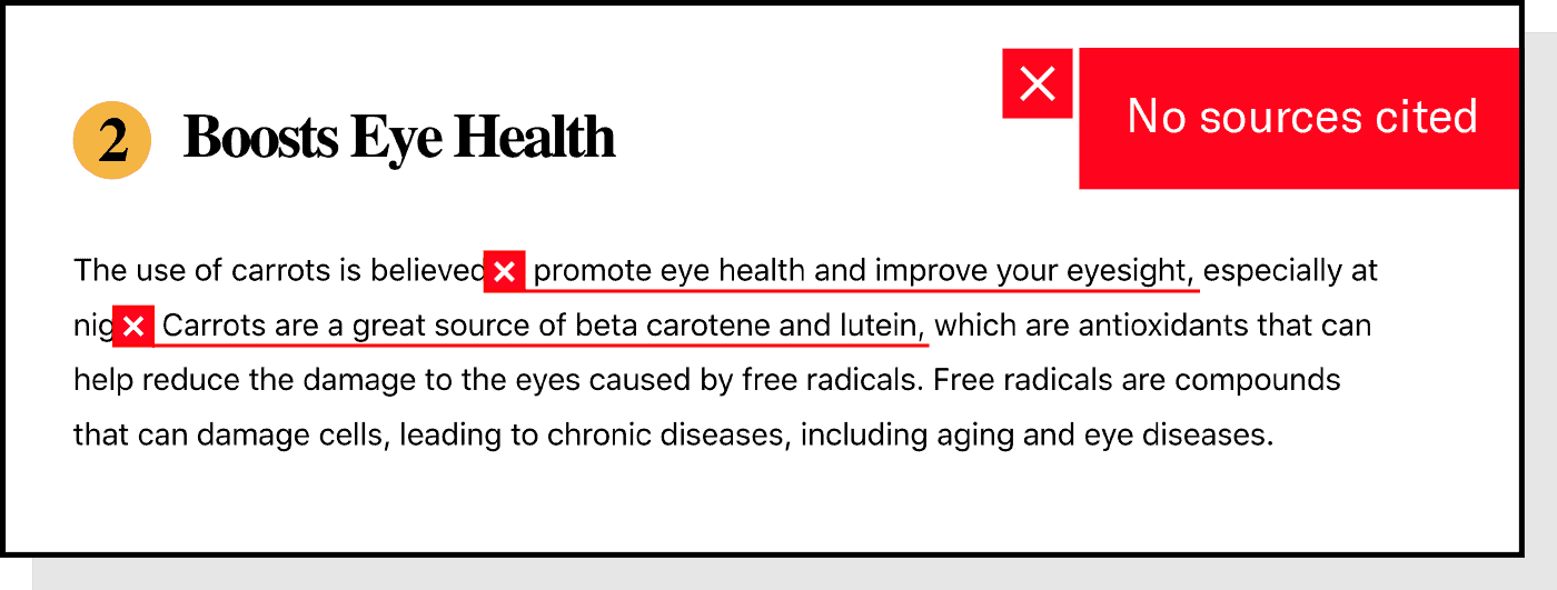 Snippet from a site offering health advice demonstrating bad E-E-A-T