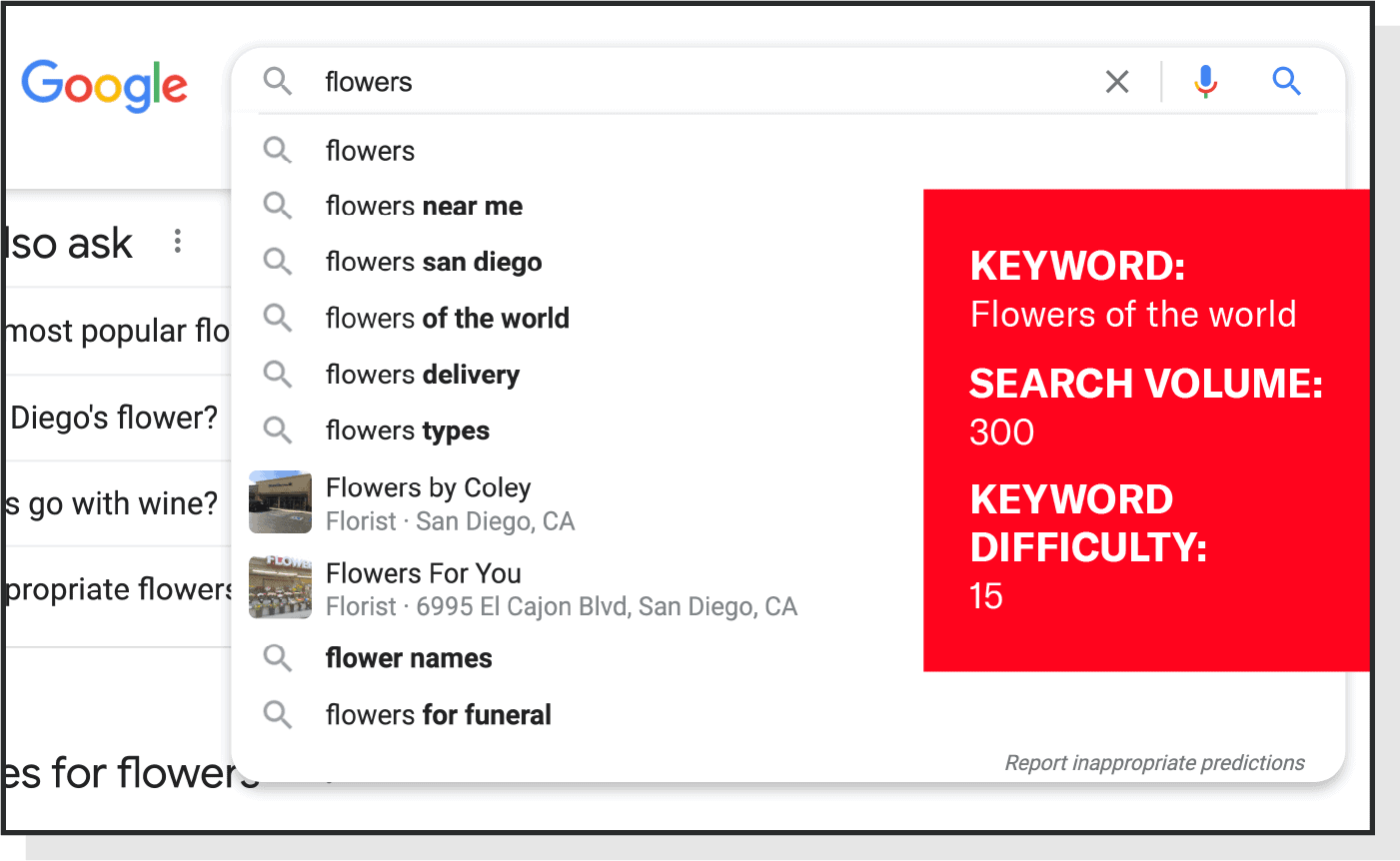 Google autocomplete for "flowers of the world."