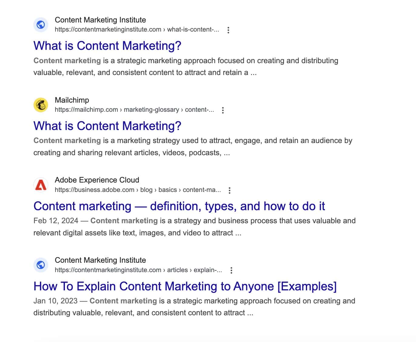 Screenshot of the SERP