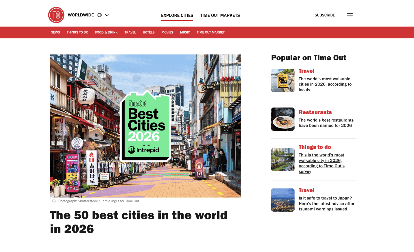 TimeOut's Best Cities in the World survey digital PR example.