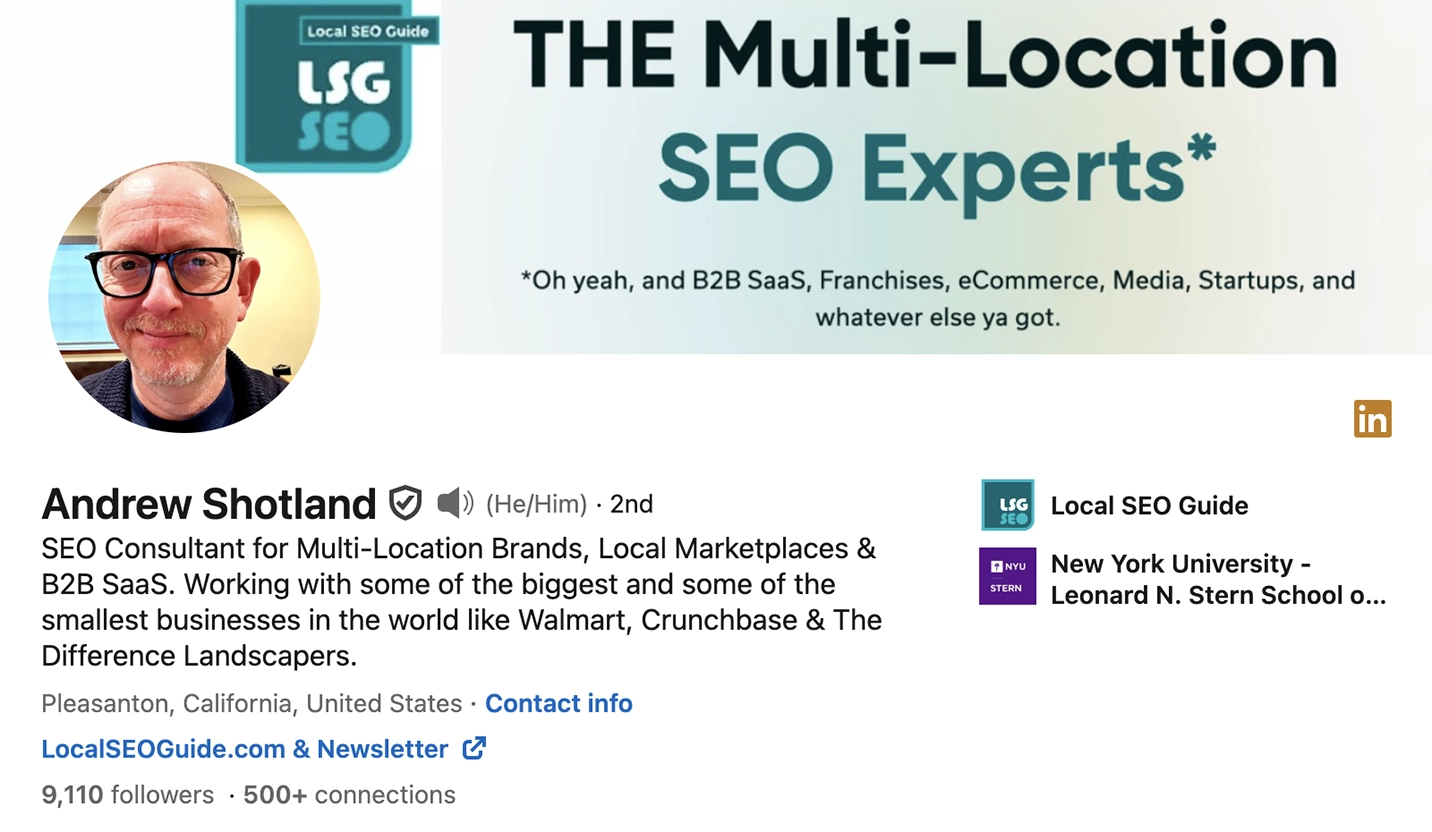 Screenshot of Andrew Shotland’s LinkedIn profile.
