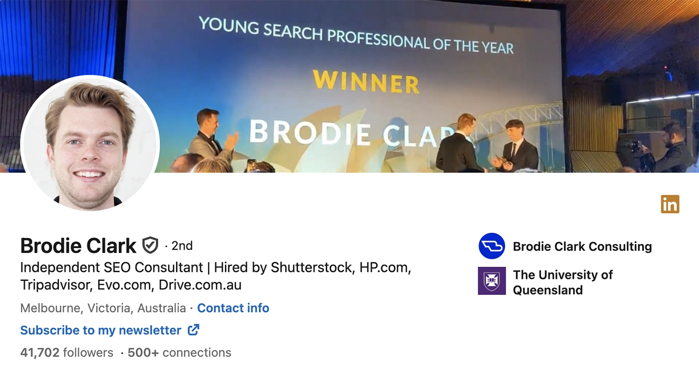 Screenshot of Brodie Clark’s LinkedIn profile.