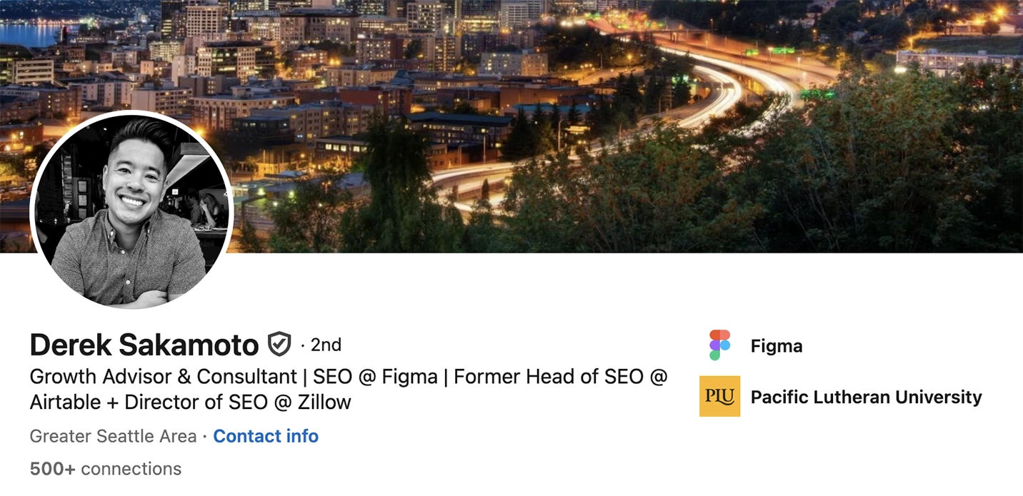 Screenshot of Derek Sakamoto’s LinkedIn profile.