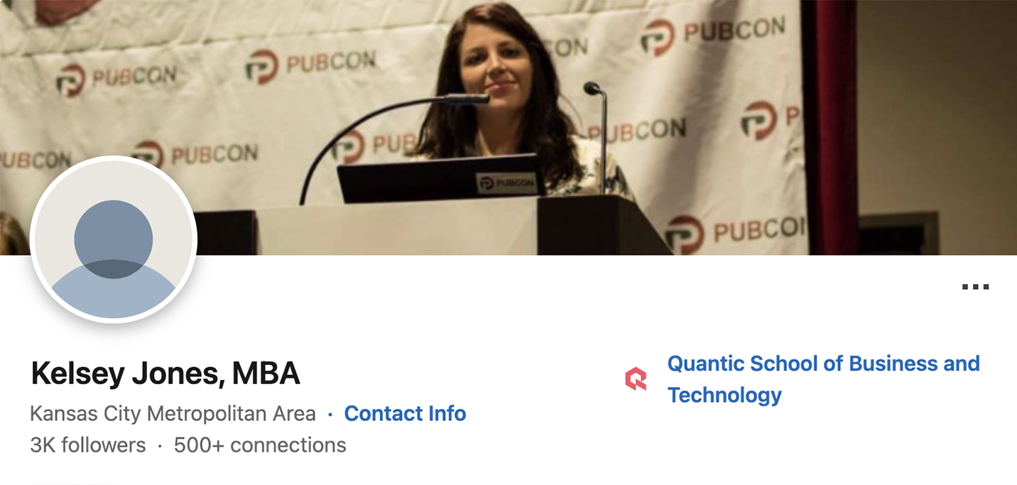 Screenshot of Kelsey Jones’s LinkedIn profile.