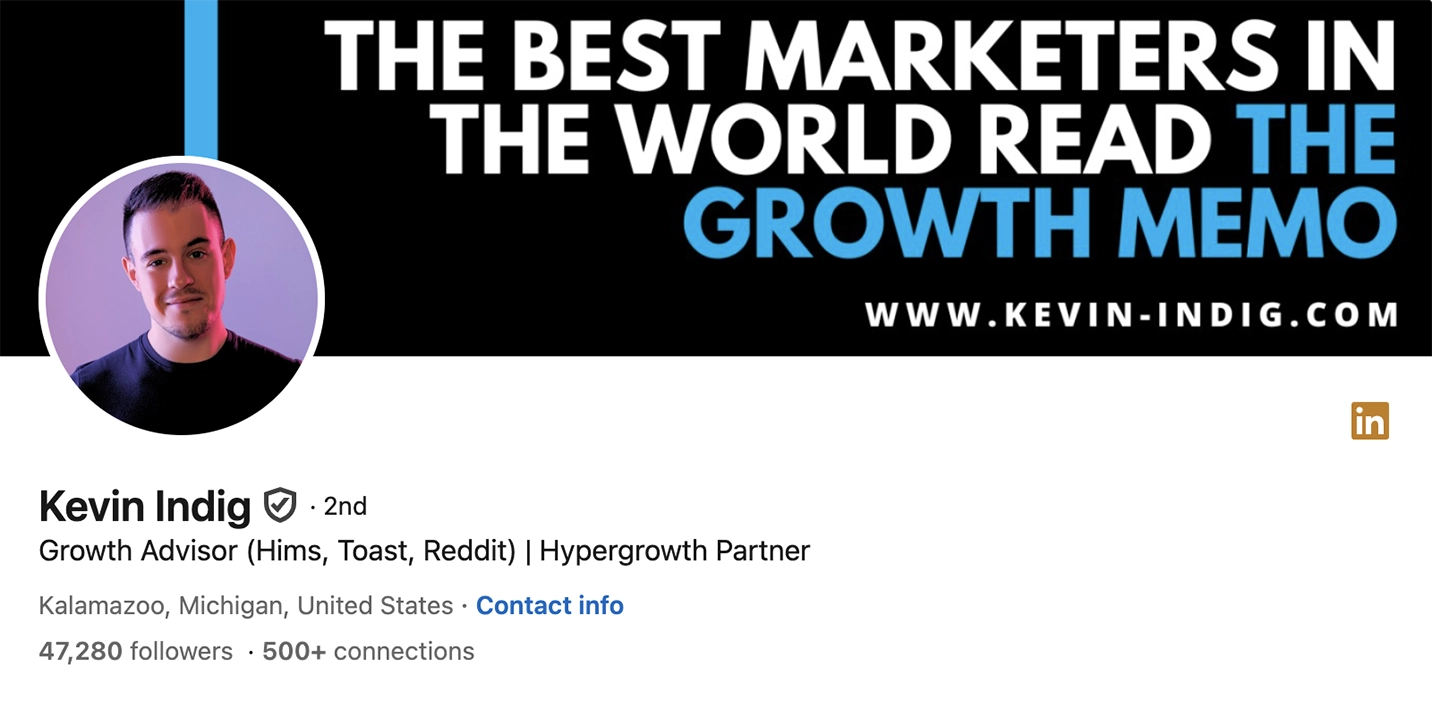 Screenshot of Kevin Indig’s LinkedIn profile.