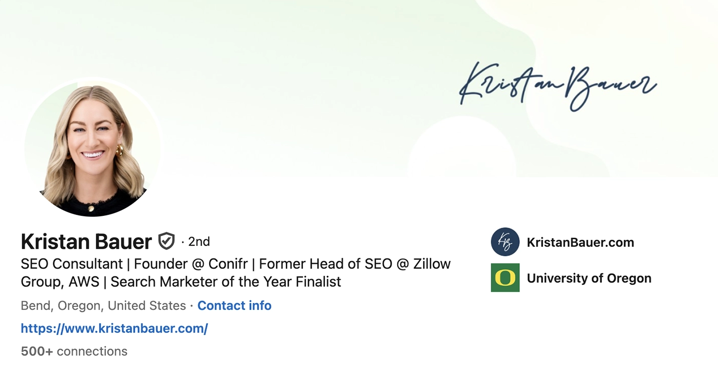 Screenshot of Kristan Bauer’s LinkedIn profile.