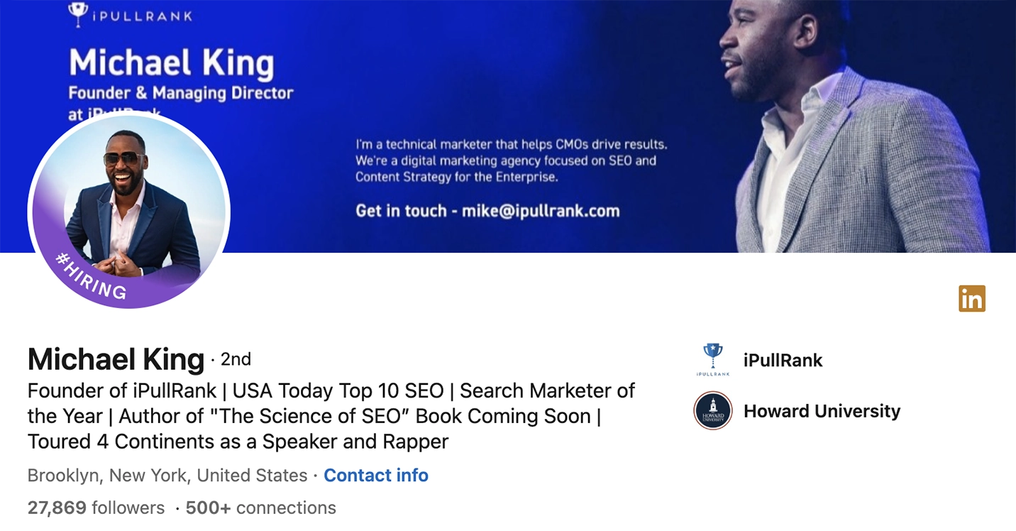 Screenshot of Michael King’s LinkedIn profile.