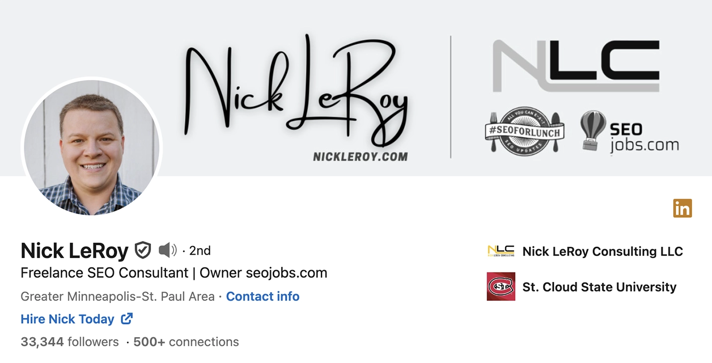 Screenshot of Nick LeRoy’s LinkedIn profile.