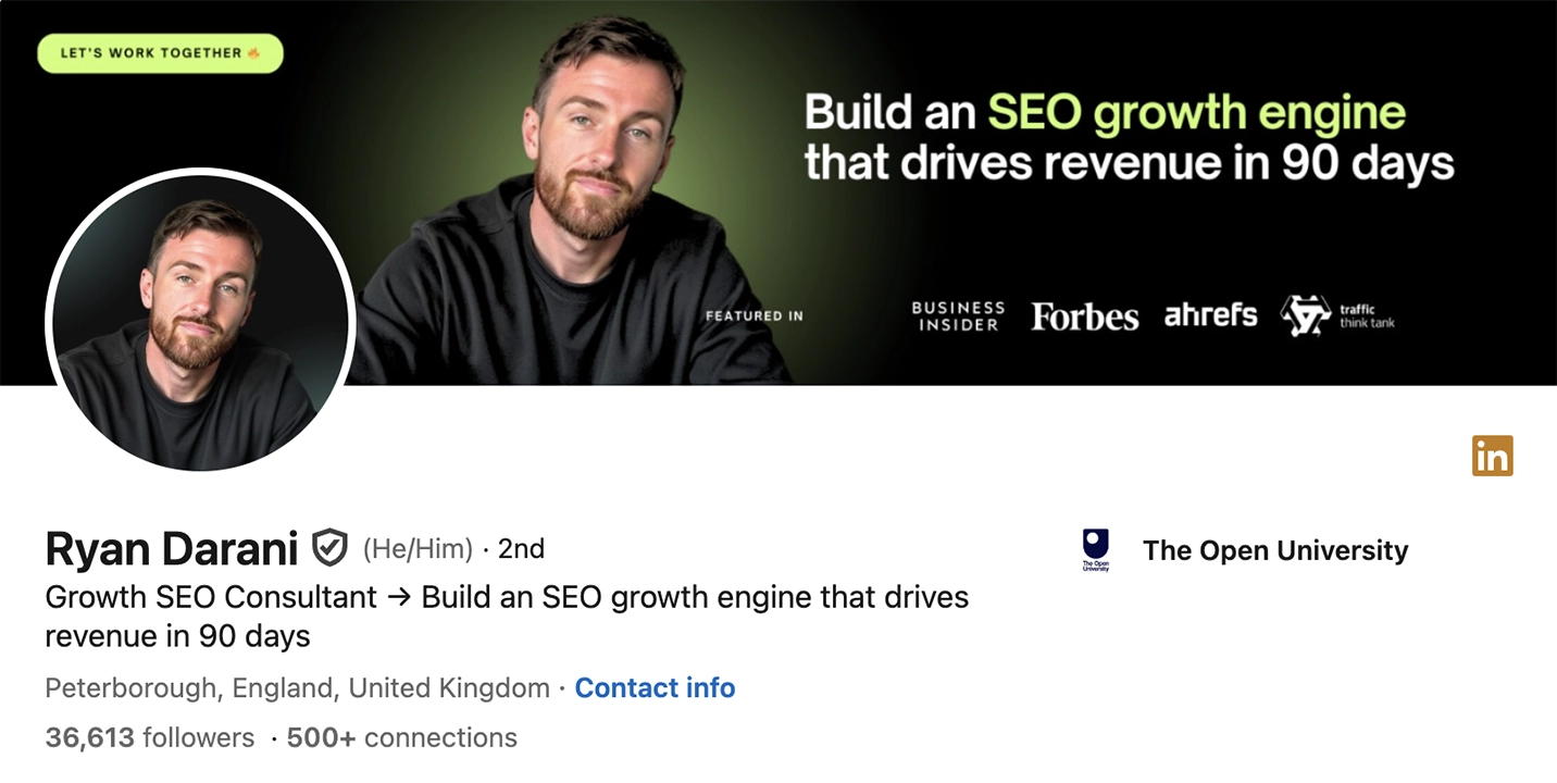Screenshot of Ryan Darani’s LinkedIn profile.