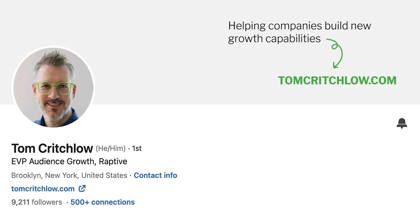 Screenshot of Tom Critchlow’s LinkedIn profile.