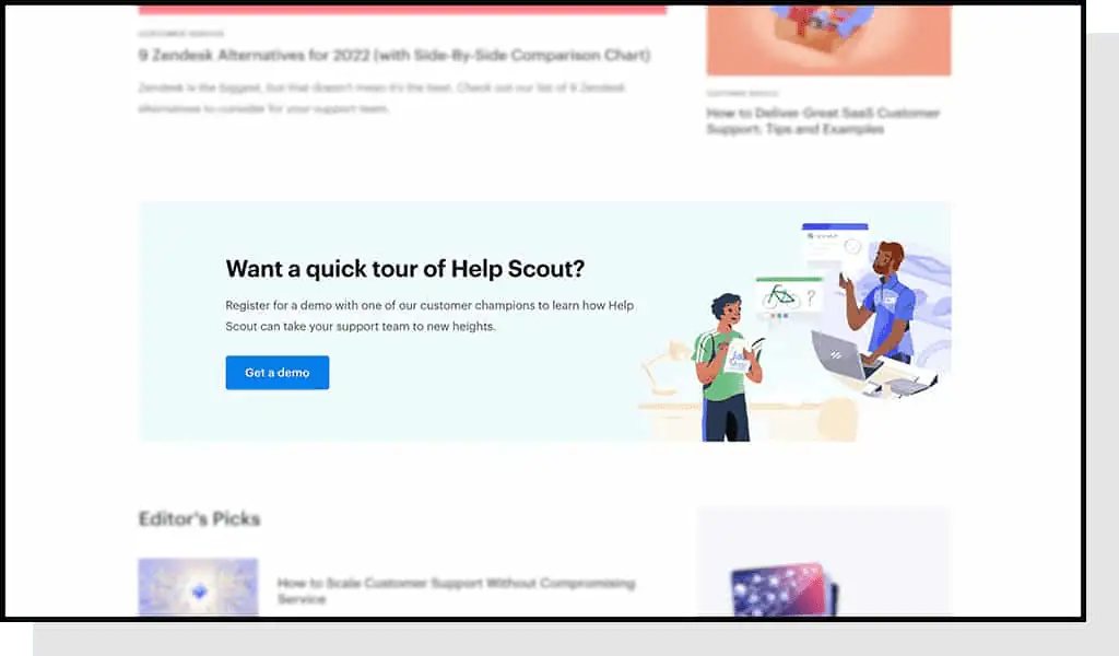 Example of call to action from Help Scout