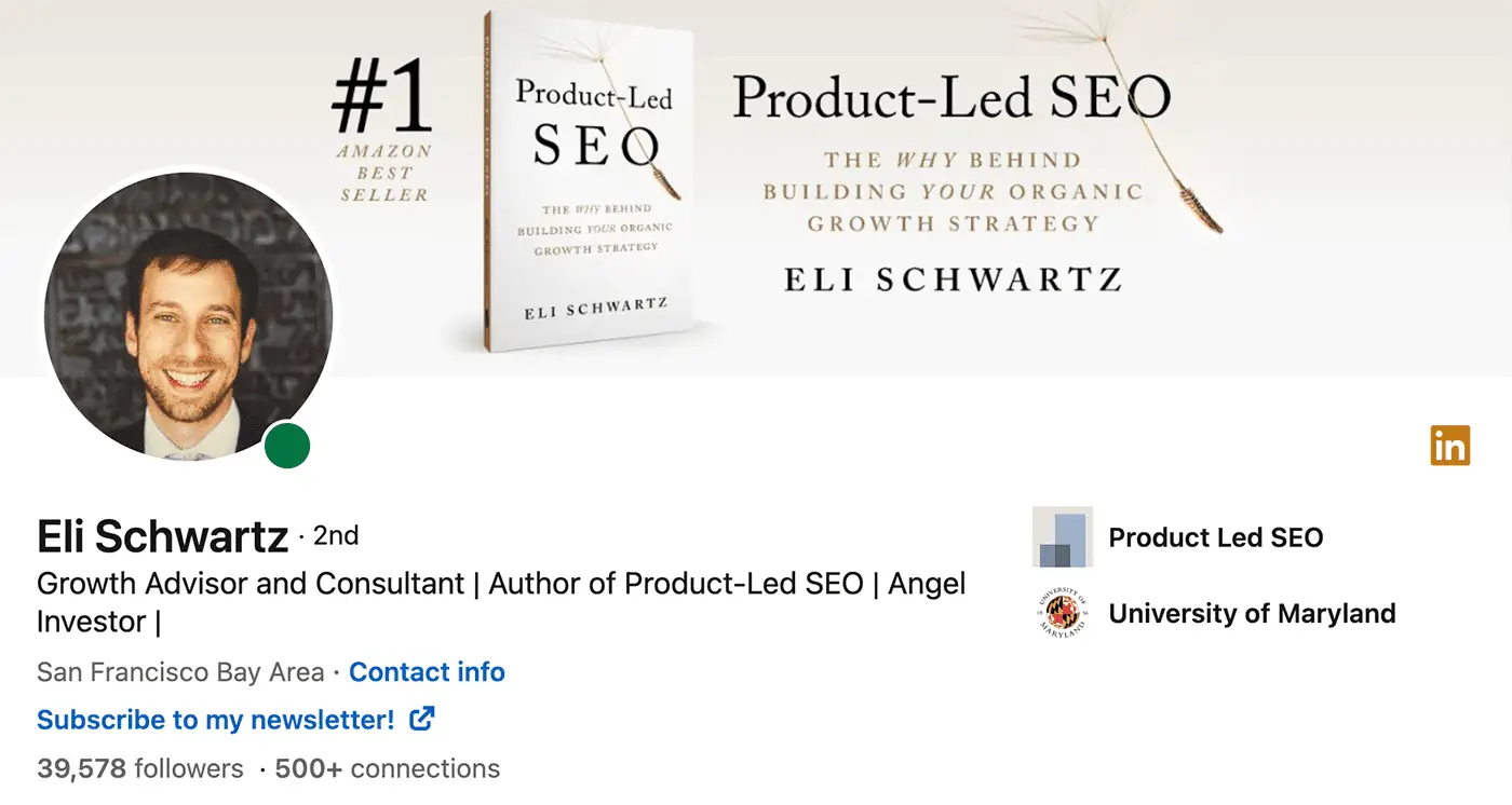 A screenshot of Eli Schwartz's LinkedIn page