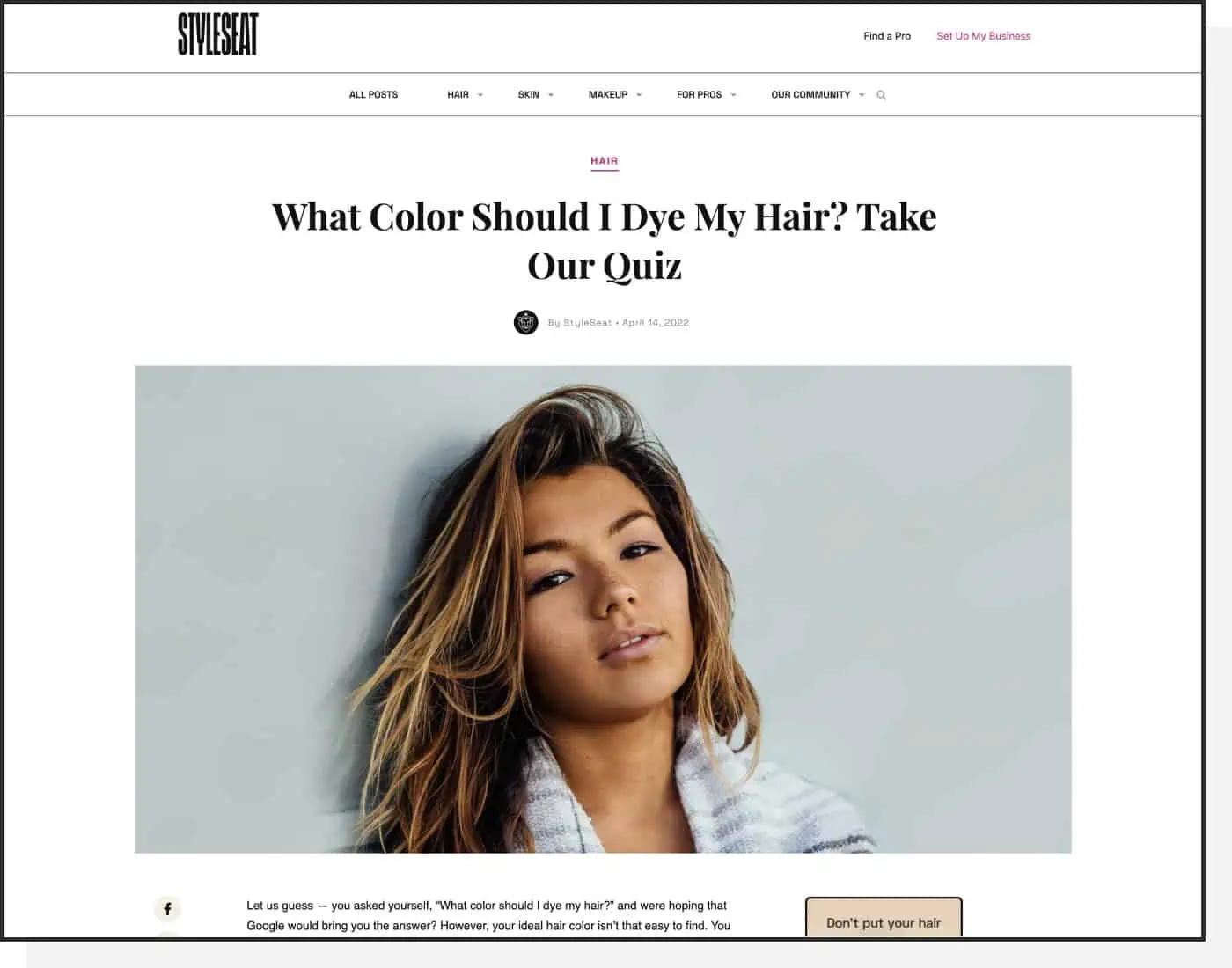 StyleSeat quiz screenshot on hair dye