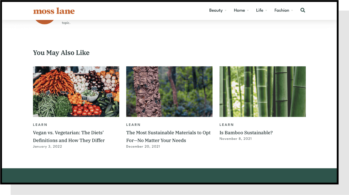 An image displays a related posts section as one example of blog design best practices
