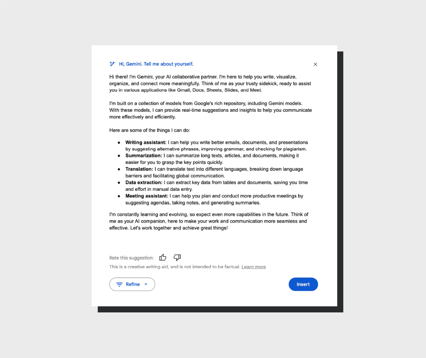 Gemini AI content marketing tool describing itself