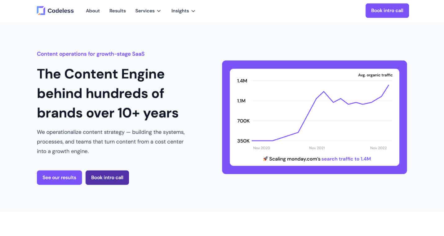 Codeless content creation services home page