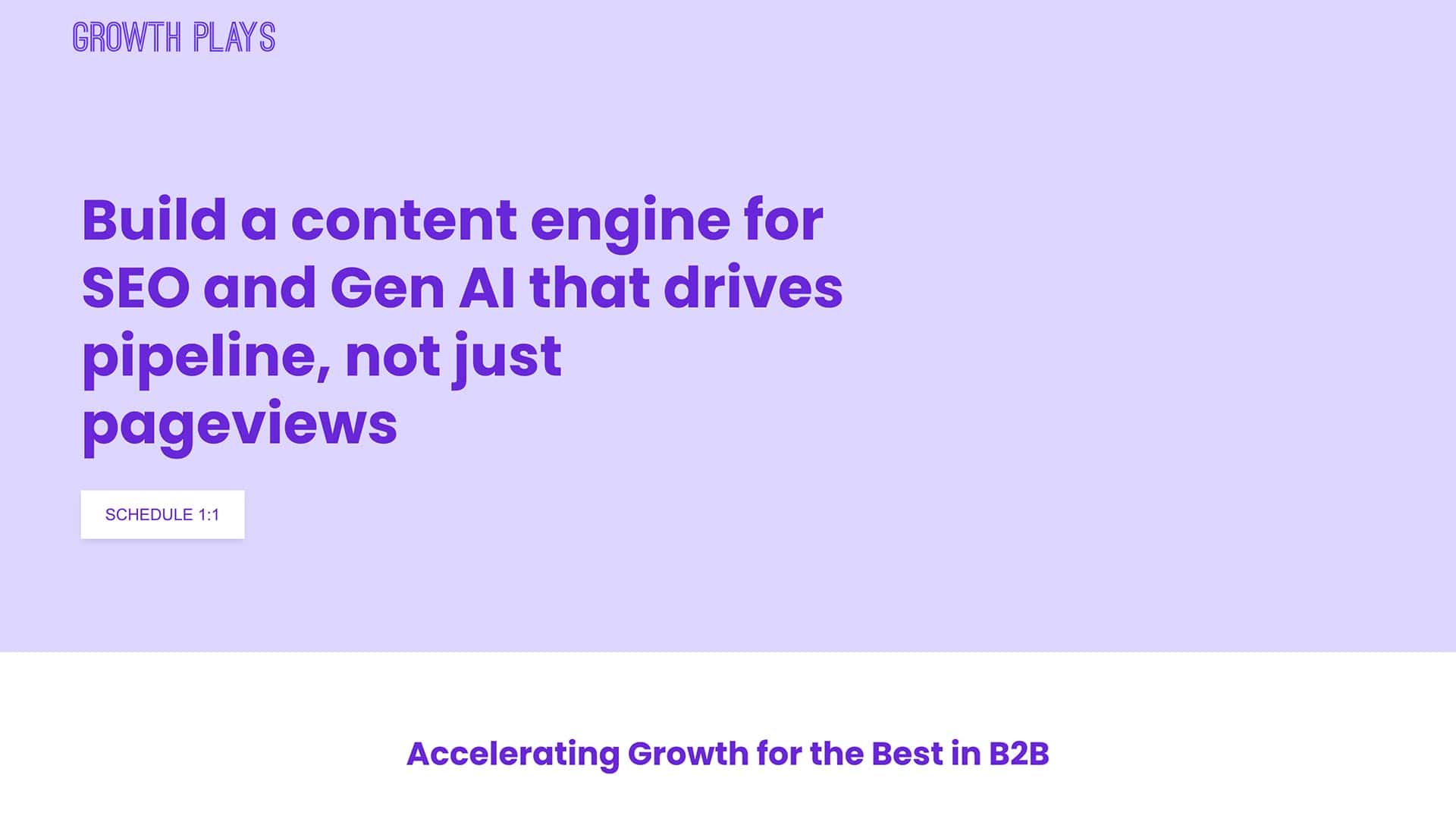 A screenshot of the Growth Plays B2B content marketing agency homepage