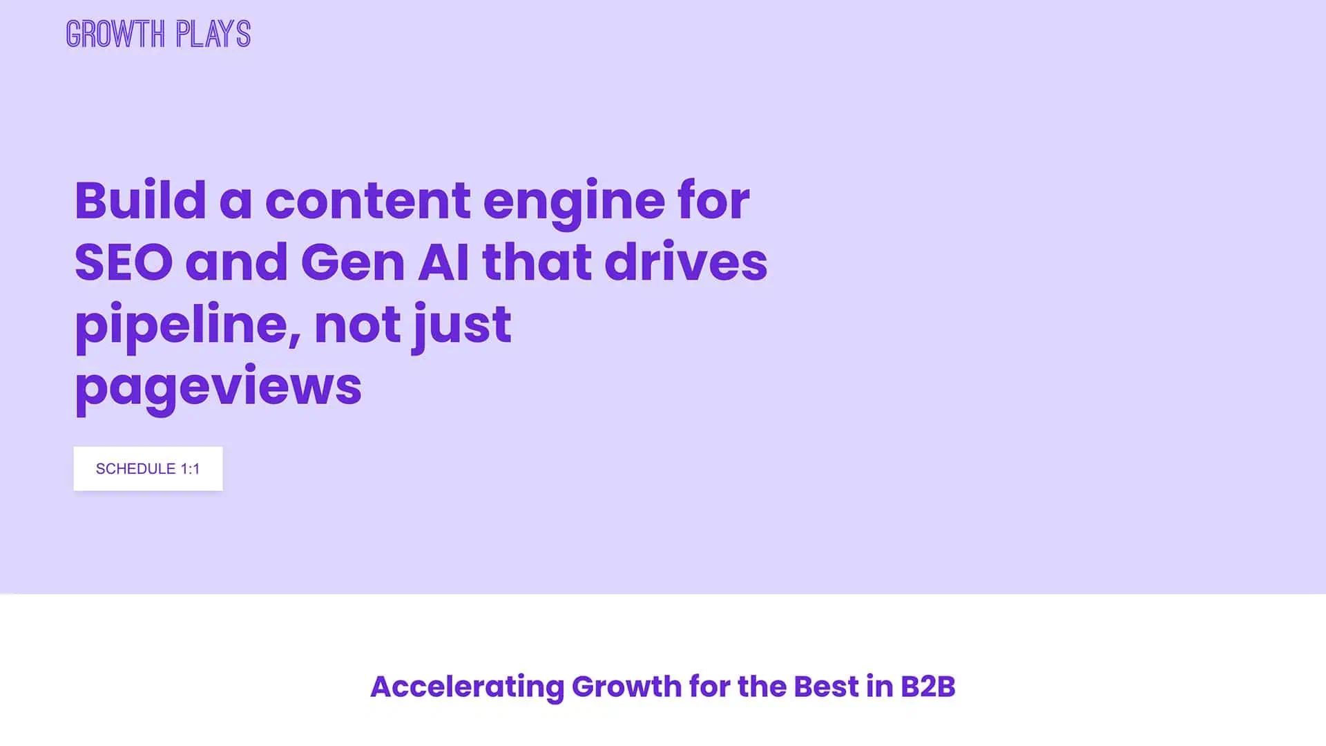 A screenshot of the Growth Plays B2B content marketing agency homepage