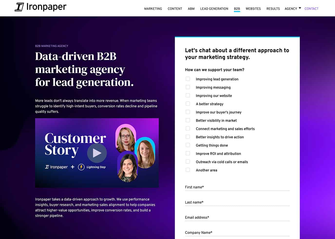 A screenshot of Ironpaper's website.